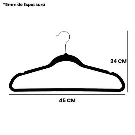 Kit 100 Unidades Cabides Veludo Slim Antideslizante Ultra Fino cores  Preto Bege Cinza