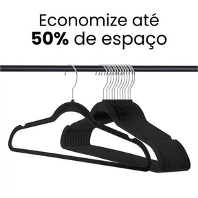 Kit 100 Unidades Cabides Veludo Slim Antideslizante Ultra Fino cores  Preto Bege Cinza