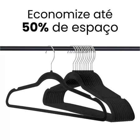 Kit 100 Unidades Cabides Veludo Slim Antideslizante Ultra Fino cores  Preto Bege Cinza