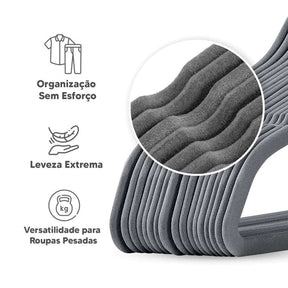 Kit 100 Unidades Cabides Veludo Slim Antideslizante Ultra Fino cores  Preto Bege Cinza