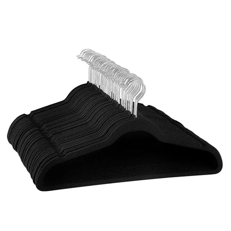Kit 100 Unidades Cabides Veludo Slim Antideslizante Ultra Fino cores  Preto Bege Cinza