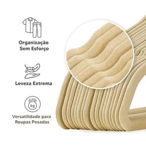 Kit 100 Unidades Cabides Veludo Slim Antideslizante Ultra Fino cores  Preto Bege Cinza