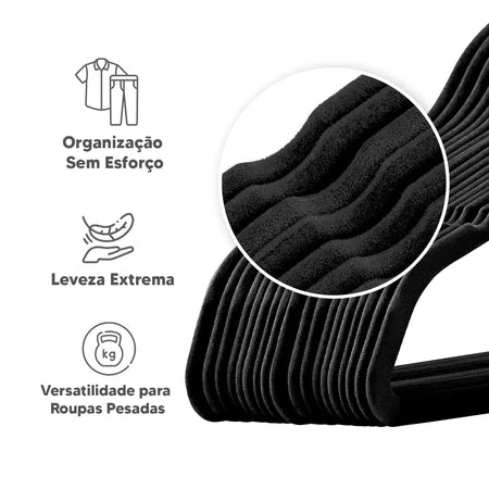 Kit 100 Unidades Cabides Veludo Slim Antideslizante Ultra Fino cores  Preto Bege Cinza